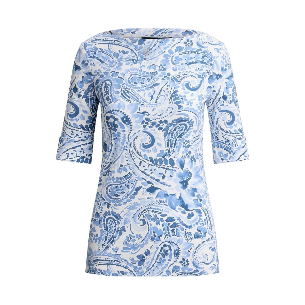 Camiseta Ralph Lauren Paisley Stretch Cotton Boatneck — Blanco