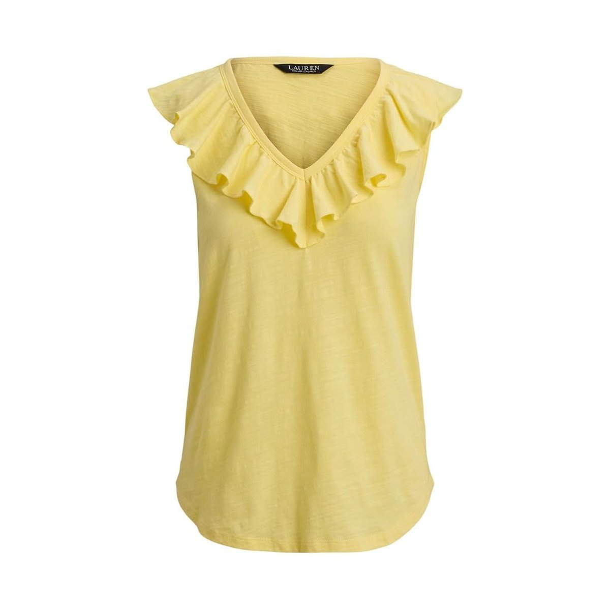 Top Ralph Lauren Petite Ruffle-Trim Slub Jersey Sleeveless — Amarillo