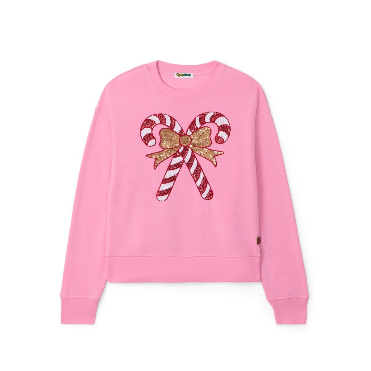 Sudadera Tipsy Elves Pink Sequin Candy Cane — Rosado