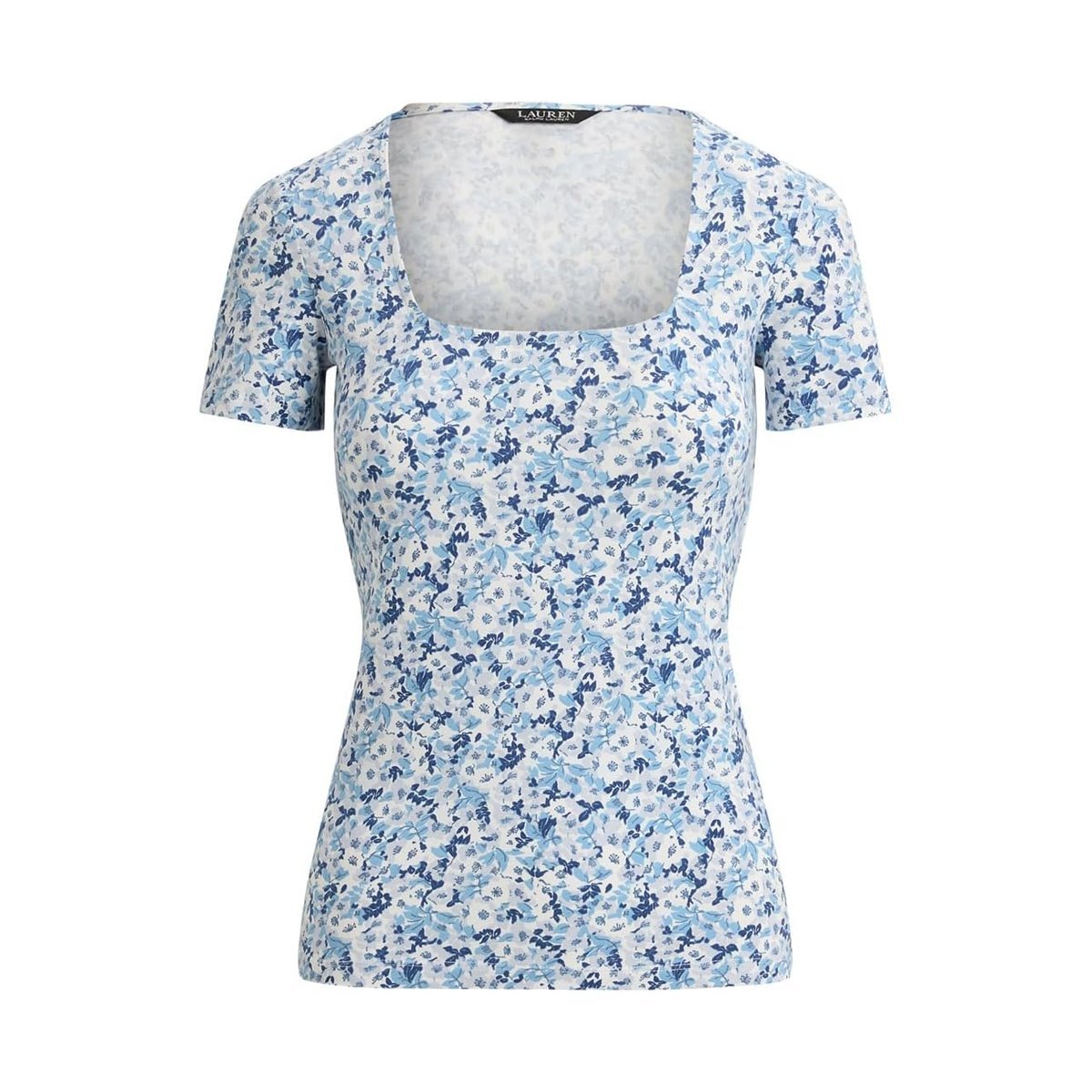 Top Ralph Lauren Floral Cotton Jersey Square-Neck — Blanco