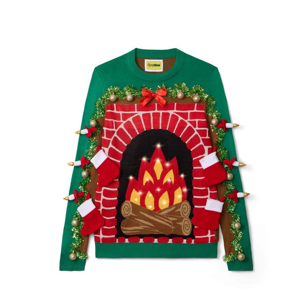 Suéter Tipsy Elves Festive Fireplace Light Up Ugly Christmas