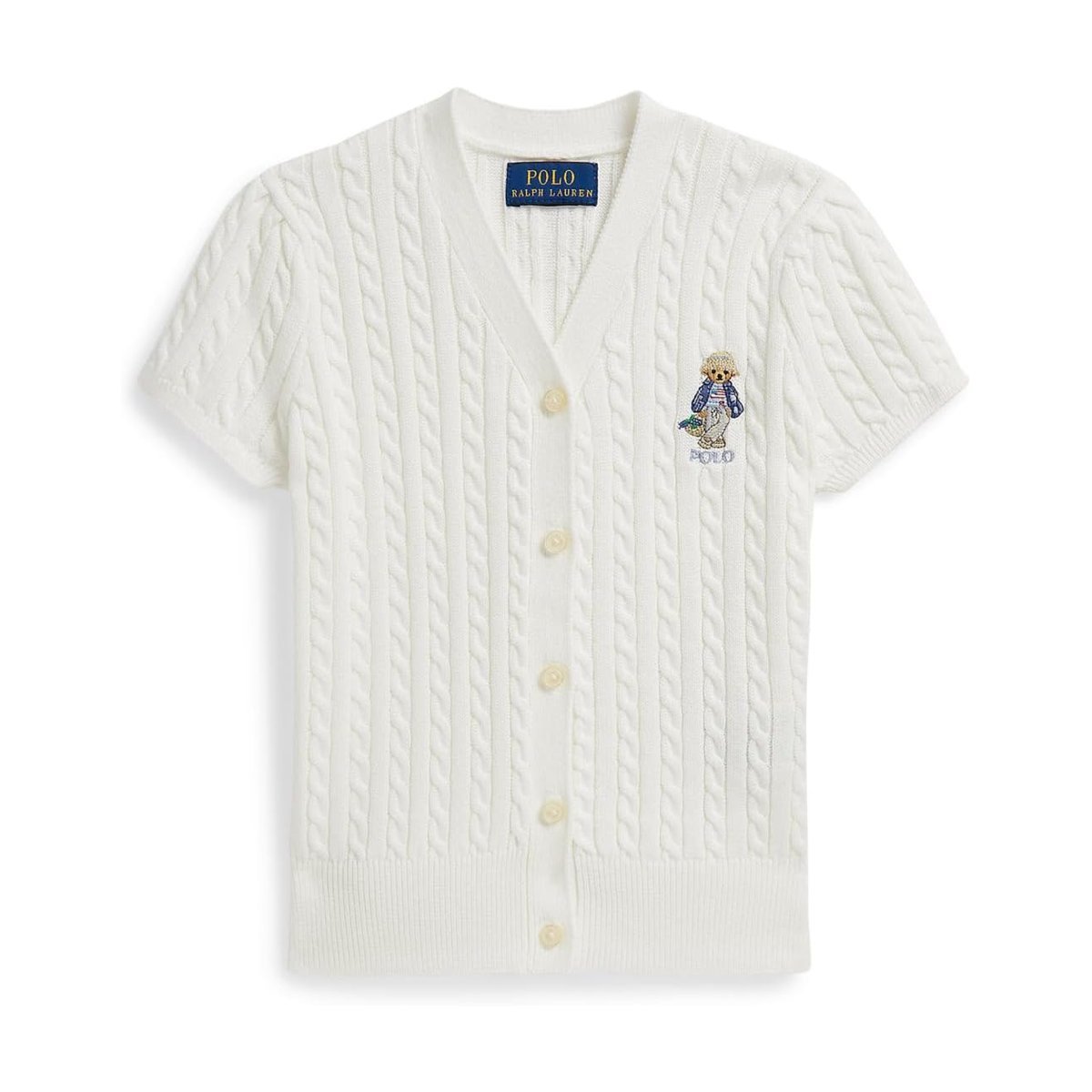 Suéter Ralph Lauren Bear Cable Cotton V-Neck (Toddler/) — Blanco