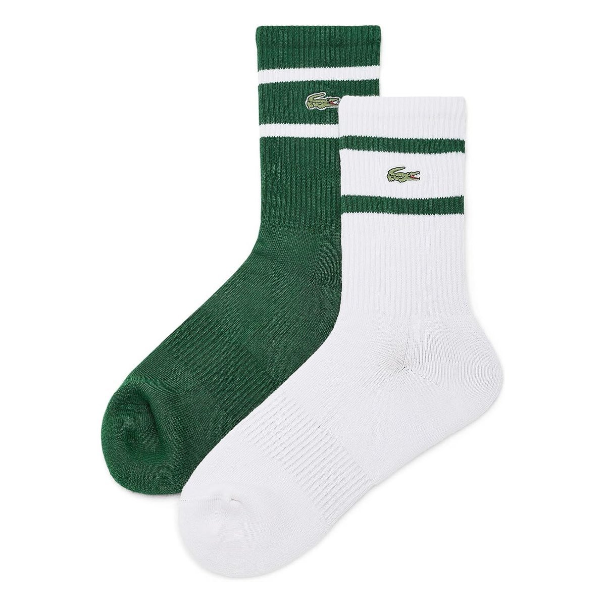 Medias Lacoste 2-Pack Classic Striped Crew — Blanco
